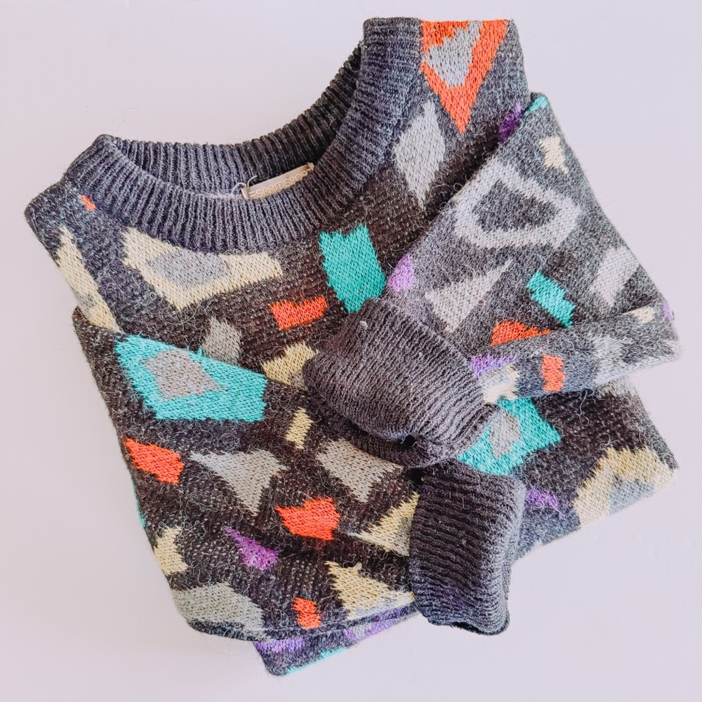 Esprit Sport 1980s Memphis Style Abstract Novelty Knit Sweater